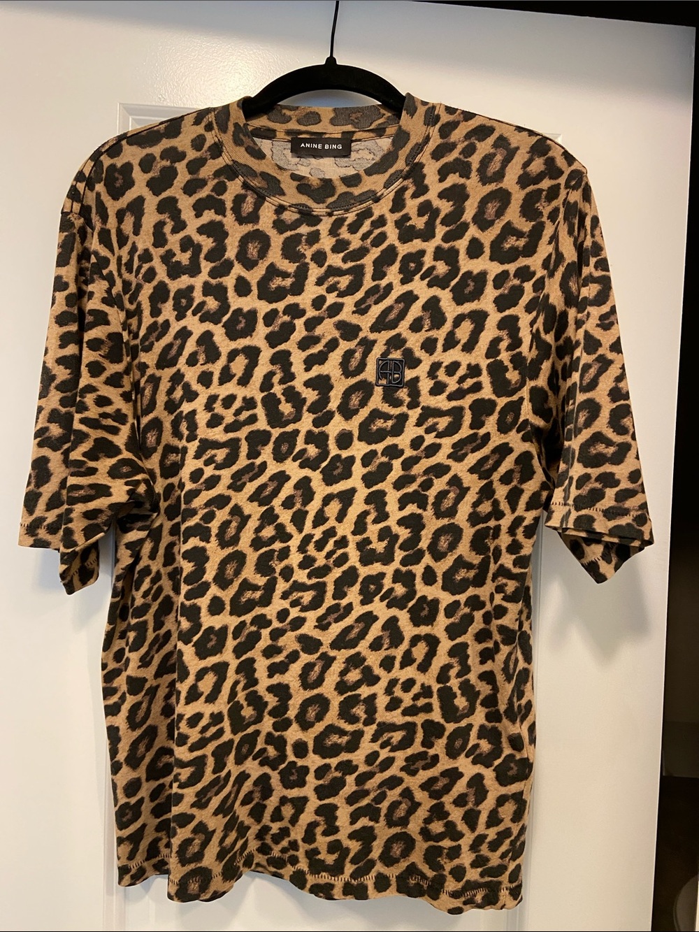 Anine Bing Avi Tee-Black and Brown Leopard